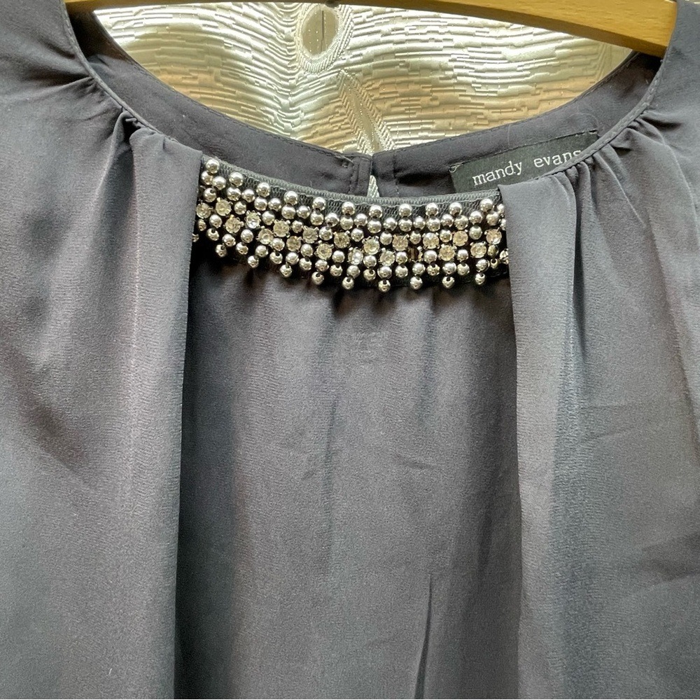 Mandy Evans Embellished Neckline Dark Gray Long Sleeve Blouse Top Size L - Picture 3 of 10